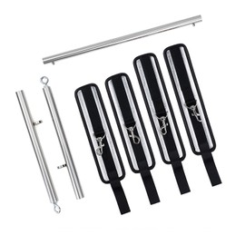 Spreader Bar Heavy Duty Stainless Steel Expandable Home Gym with 4pcs Furry Purple Adjustable Strap,Sports Aid Training Fitness Gear Pilates Aid Kit,Yoga Set (Silver+Silver PU Kit)