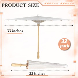 32 Pieces 33 Inches White Paper Umbrellas Chinese Japanese Oiled Paper Umbrella Large Paper Parasol Umbrella DIY Painting Oiled Paper Parasol Umbrella for Wedding Bridal Party Decor Photo Props