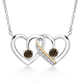 Gem Stone King 0.55 Ct Round Brown Smoky Quartz 925 Silver and 10K Yellow Gold Necklace