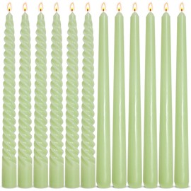 6 Pack Sage-Green Taper Candles and 6 Pack Spiral Candles Set – 10 Inch Elegant Dripless Candlesticks for Spring St. Patrick's Day Christmas Dinners Parties and Home Décor