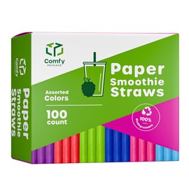 GUSTO, [100 Count] Jumbo Paper Smoothie Straws, 100% Biodegradable, Assorted Colors - (Formerly Comfy Package)