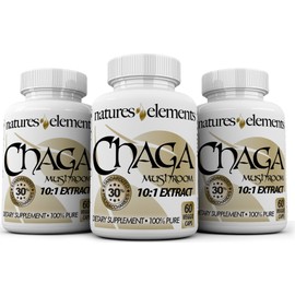 Natures Elements Chaga Mushroom – Pack of 3 – 10:1 Extract with 30% Polysaccharides – 1000mg Per Serving – 180 Veggie Capsules – Immune Support – Super Antioxidant – 3 Month Supply