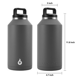 BJPKPK Half Gallon Water Bottle Insulated, Dishwasher Safe 64 oz Water Bottle with Handle, Leakproof BPA Free Water Jug, Large Stainless Steel Water Bottle for Sports, Grey