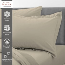 Cotton Simply Taupe Standard Percale Pillow Cases 2 Pack, 100% Long Staple Combed Cotton Oxford Pillow Cover, Plain Weave Oxford Pillow Case 50 x 75cm (Cooling Pillowcases) - Pizuna