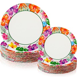 Havawish 60 Pcs Summer Party Paper Plates Disposable Round Paper Plates Dessert Party Plates for Summer Spring Hawaiian Birthday Party Decoration, 7 Inch and 9 Inch(Hawaiian Luau Theme)