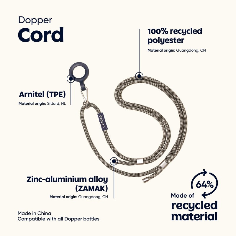 Dopper Cord Sandy Black - Adjustable Shoulder Strap Water Bottles