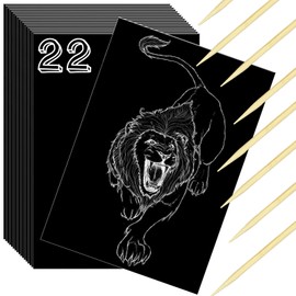 Scratch Paper Art Set, 30 Sheets Black Coated Scratching Board, Large Scratch Paper with Wooden Pens and Stencils, Easy to Use
