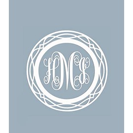 Custom Initial Monogram Vinyl Decal Bumper Sticker, for Tumblers, Laptops, Car Windows - Pretty Round Script Letter Design - Style 2