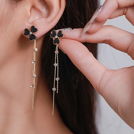 Bohemian Blumen Quaste Kette Ohrringe Kristall Blumen Quaste Tropfen Ohrringe Schwarze Blumen Ohrringe Silber Blumen Ohrringe Vintage Lange Kette Tropfen Ohrringe Schmuck Frauen und Mädchen Geschenke