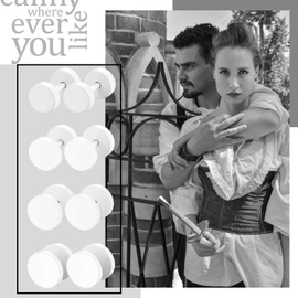 4 Pairs Unisex 6-12MM Stainless Steel Stud Earrings Set,Cupimatch Ear Piercing Plugs Faux Gauges Illusion Tunnel Screw Earrings, White