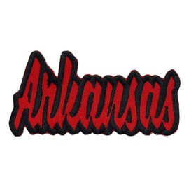 (2"x4") Arkansas, Embroidered, Iron on Patch (Red Twill/Black Outline)