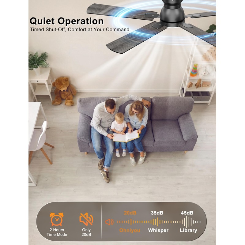 Ohniyou Ceiling Fans with Lights, 52 Inch Low Profile Ceiling
