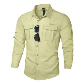 Haimont Mens UPF 50+ Long Sleeve Shirts UV Protection Hiking Fishing Quick Dry Camping Travel Shirts Light Khaki L