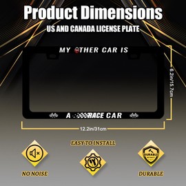 Funny License Plate Frame My Other Car is A Race Car License Plate Holder Stainless Steel Auto Parts Decoration Fits U.S. Canada Standard Humorous Text License Plate for Men Women