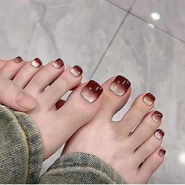 Nail Tip, Foot 24 Pieces, Foot Thumb Nail Sticker, Red Nail Tip, Foot Nail, Gradient, Cat's Eye, Autumn, Spring, Summer, Daily Life, Gel Nail Tip, Summer Nail, Summer, Wedding, Coming of Age Ceremony,