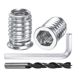 M METERXITY 20-Pack Threaded Inserts for Wood, 3/8-16x20mm Hex Drive Threaded Insert Nuts for Wood Furniture, with a Hex Wrench and Drill Bit [Silver Tone]