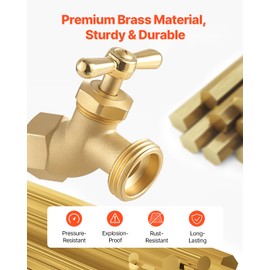 VEVOR Hose Bibb, 1/2" FIP x 3/4" MHT Connection, Multi-Turn Garden Valve, Heavy Duty Brass Hose Bib, Outdoor Water Faucet Spigot, Brass Plumbing Fitting, Compatible with Copper, Galvanized Pipes