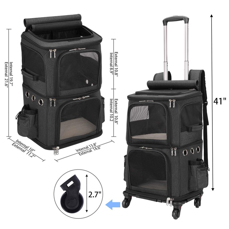 HOVONO Double-Compartment Pet Carrier Backpack with Wheels for Small Cats