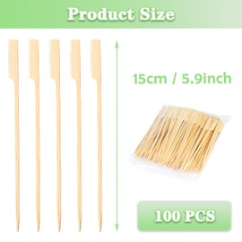 Bamboo Skewers 6 inch, Bamboo Sticks for Cocktail 100pcs Shish Kabab Skewers Sticks Wide Flat Paddle Wooden Skewers for Barbeque, Grilling, Appetizers, Food Picks, Cocktail Picks for Party