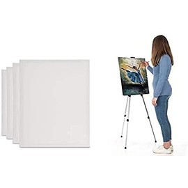 Set of 4 Blank Stretched Canvas On Square 20cm X 20cm (8â X 8â) Wooden Frames- Ideal for Painting & Decorating, Suitable for Both Oil and Acrylic Paints, Can Be Used by All Ages.