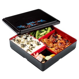 Restaurantware Bento Tek 8.3 x 2.2 Inch Compartment Lunch Container 1 Japanese Style Adult Lunch Container - With 5 Compartments Greaseproof Black & Red Plastic Divided Lunch Box For Hot & Cold Food