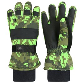 N'Ice Caps Kids Waterproof Winter Thinsulate Warm Gloves (Neon Green Digital Camo, 5-6 Years)
