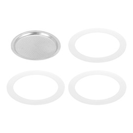 MECCANIXITY Stovetop Espresso Maker Replacement Aluminium Coffee Pot Parts with 1pcs Filter and 3pcs Silicone Gasket Seals 74x64x5mm for 9-Cup Mocha Coffee Maker Pot(Silver)