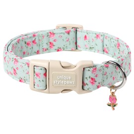 Unique style paws Dog Collar Quick Release Cotton Green Flowers Collar Gift Durable Cute Collar for Small Medium Large Boys Girls Dogs