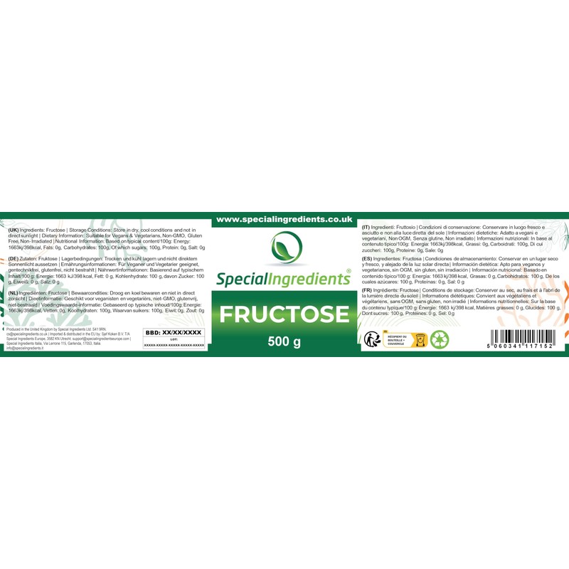 Fructose 500g (Fruit Sugar) Premium Quality Non GMO, Vegan, Gluten