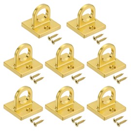 PATIKIL Pad Eye Plate U Hooks, 8 Pack Metal Ceiling Hook Wall Mount Loop with Screws Hardware Ring Hooks for Hanging Ropes in Queue Barrier, Golden