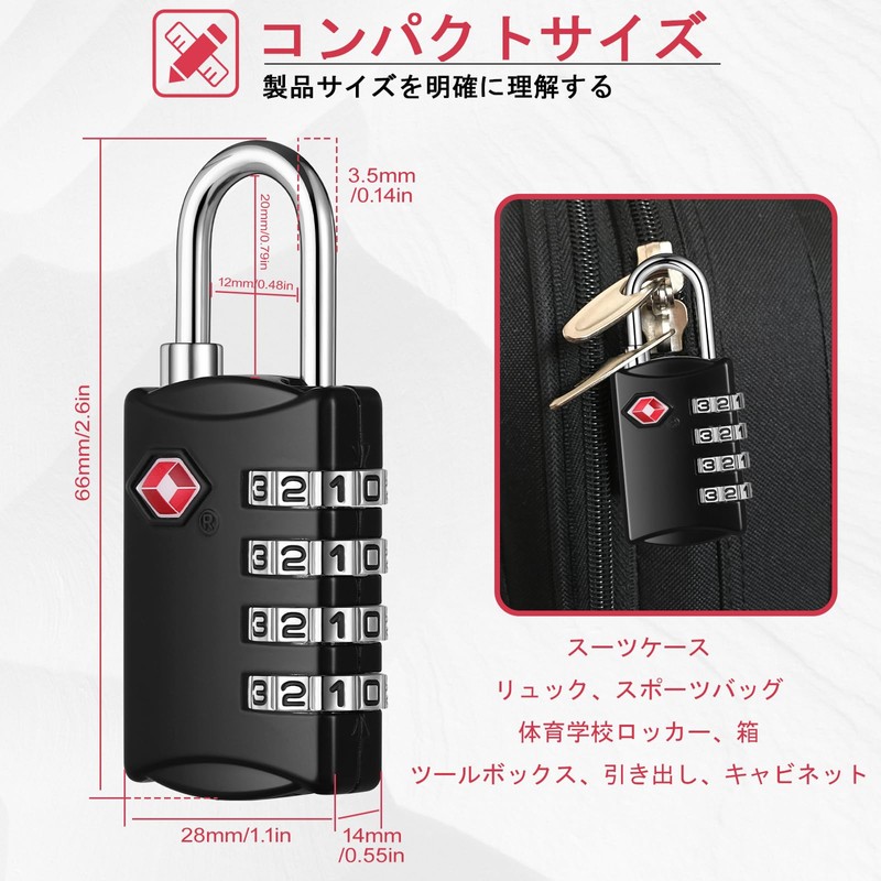 NAGE Padlock, 4 Digit Tsa Lock, Small Dial Lock, PIN