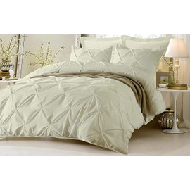 Comforter Cover King Size Pinch Pleated 800 Thread Count 100% Egypitian Cotton 1 Duvet Cover & 2 Pillow Shams Long Staple Quilt Silky Soft, Breathable With Zipper -3 Piece All Season Set (Ivory)