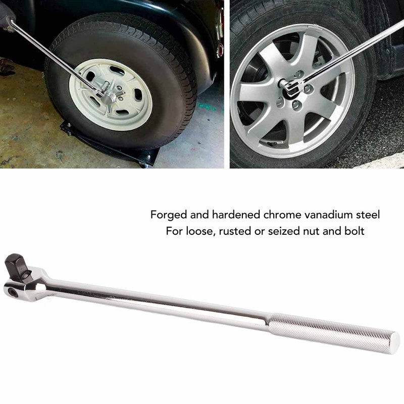 15in 1/2in Drive Breaker Bar Chrome Vanadium Steel 180 Degree