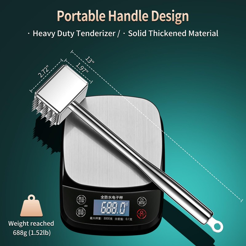 316 Stainless Steel 3in1 Meat Tenderizer Tool, BOMANSI BOMS Heavy