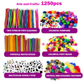 NovaWiseTech Arts and Crafts Supplies, 1200pcs Craft Kits, Pipe Cleaners Bulk, Multicolor Pom Poms Balls, Googly Eyes for DIY Craft Decorations