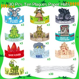 Fancy Land 30 Pcs Passover Ten Plagues Paper Crowns Hats for Kids Passover Crafts Pesach Party Favors Gifts Decorations Kit