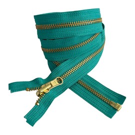 #5 Brass Metal YKK Medium Weight Inside/Outside Reversible Slide Jacket Zipper Separating (1 Zipper) - Tape Color: Emerald Green #539W - Choose Your Length (Emerald Green #539W, 30" Inches)
