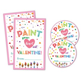 TIRYWT Paint Brush Valentine Tags Stickers 40 Pcs, Valentine's Gifts Tags Stickers, Valentines Circle Label Stickers and Rectangular Name Tags for Present Wrapping -A11