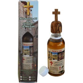 Holy Land Market Holy Anointing Oil from Jerusalem - Holy Sepulcher, 200ml Special Box with Certificate, Olive Wood Cross on top, Holy Oil from Jerusalem