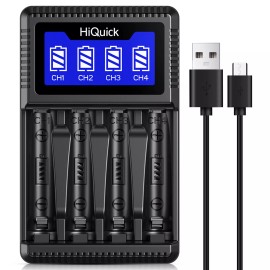 HiQuick 4 Bay Smart LCD Charger for 1.2V NiMH NiCD Rechargeable AA/AAA Batteries