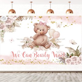 2.1 x 1.5 m Photo Background Baby Shower We Can Bearly Wait Lovely Bear Pink Flowers Pampas Grass Girls Photography Background Baby Shower Birthday Party Decorations Banner Photo Studio Props