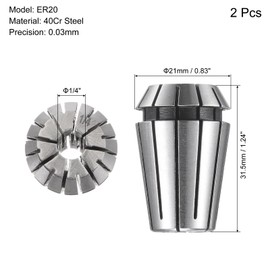uxcell ER20 Spring Collet, 1/4" Chuck for CNC Engraving Machine Lathe Milling 2pcs