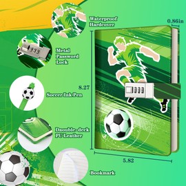 Diary with Lock for Boys Ages 8-12, Soccer Diary Locked Journal with Pen Birthday Gifts for 6 7 8 10 12 16 Year Old Boy, Soccer Secret Journal Notebook Back to School Graduation Gifts for Kids 10-18