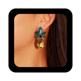 Enautoabs Vintage Rhinestone Pineapple Earrings Yellow Green Crystal Pineapple Earrings Large Pineapple Stud Earrings Pineapple Statement Earrings Yellow Rhinestone Earrings Jewellery for Women, Zinc,