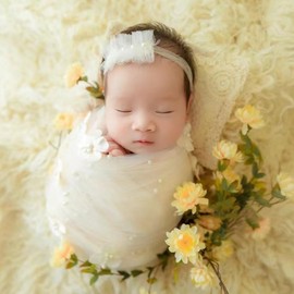 Newborn Photography Props Mat Monthly Boy Girls Photo Shoot Costume Handmade Pearl Wrap Blanket Headress Newborn Photography Wrap (creamy-white)