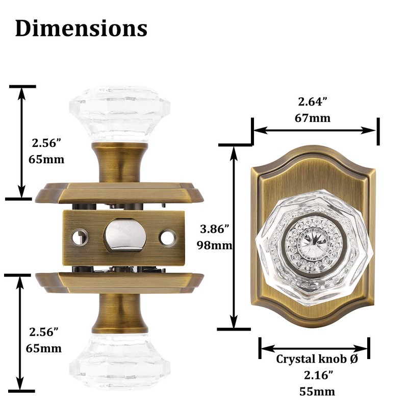 Gobrico Clear Glass Crystal Passage Door Knobs,Antique Brass Interior Crystal