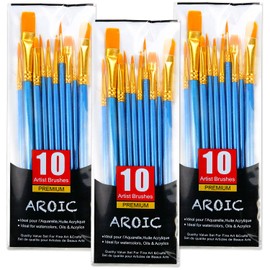 AROIC Paint Brushes, 3 Pack 30 Pcs Acrylic Paint Brushes Artist Paint Brushes for Oil Watercolor Acrylic Face Rock Painting