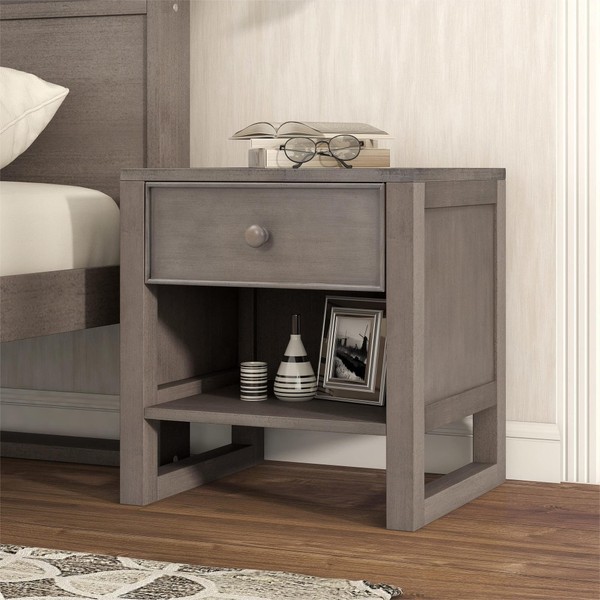 Merax Nightstand Antique Gray Modern Farmhouse Drawer and Shelf Solid Wood Bedside End Table with Knobs for for Kids Women Men