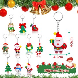 Christmas Keyring 3D Keychain Santa Elk Snowman Christmas Tree Keychains Pendant Cartoon Key Chain Decor Keyrings Rings Kids Xmas Party Favors Gifts Bag Fillers Supplies Christmas Stocking Fillers