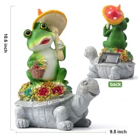 RoofWorld Solar Frog Riding Turtle for Garden Decor ，Outdoor Statues Turtle& Frog with Succulent and LED Lights Ornament,Unique Housewarming Gift,Yard Christmas Decoration and Lucky Birthday Gift